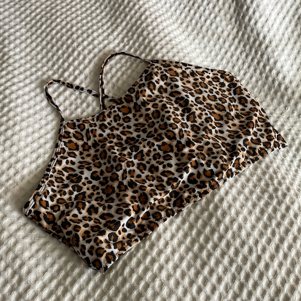 *BOGO Zaful leopard print high neck cross back bikini swimsuit top women’s XL